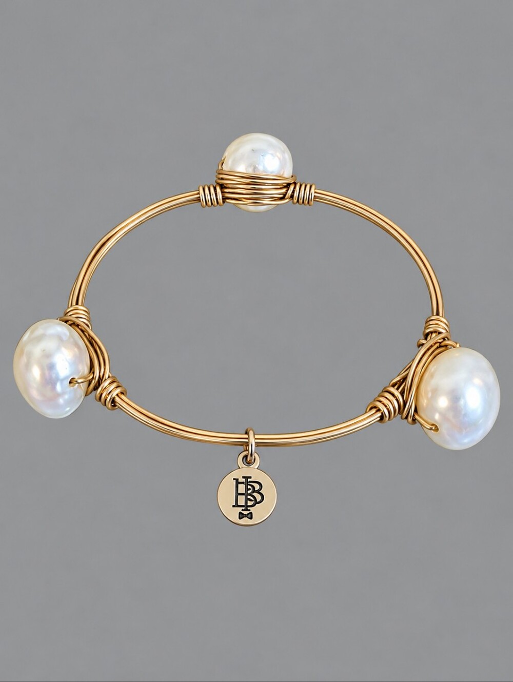 BOURBON & BOWTIES Faux Pearl Wire Wrapped Bangle Bracelet